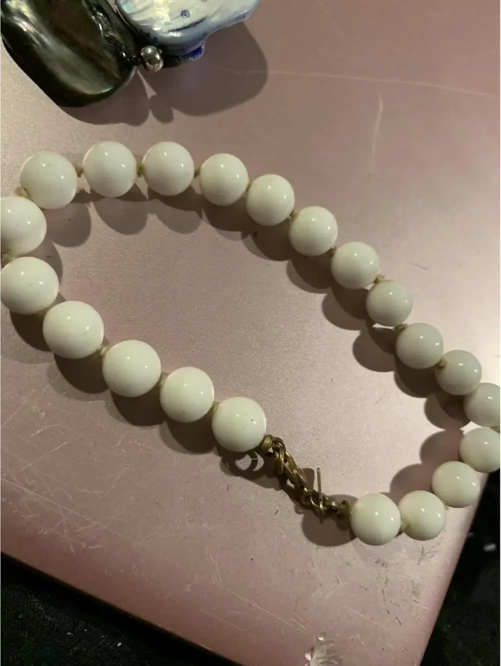 White Beaded Necklace with Clasp Closure